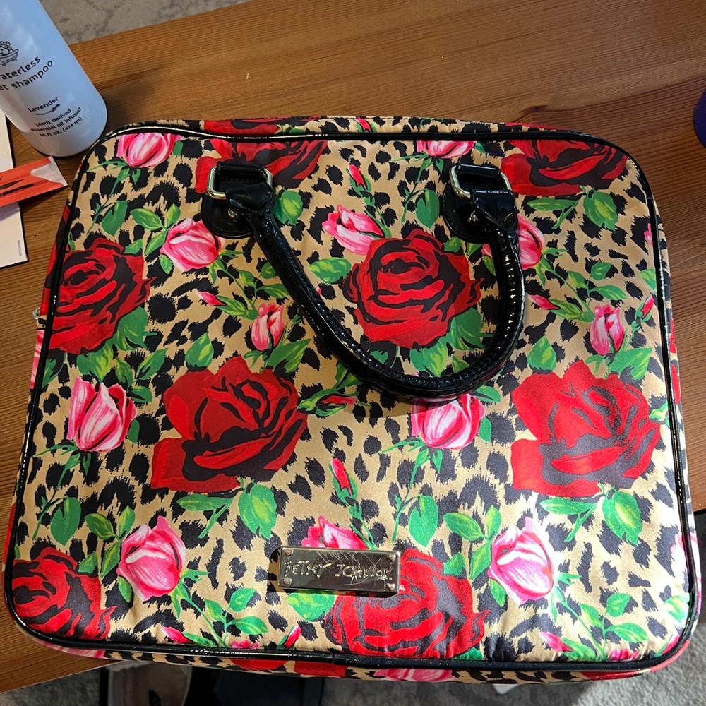 Betsey Johnson Red Pink Green Floral Leopard Laptop Bag